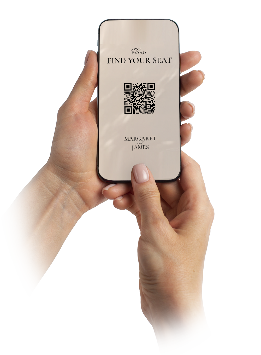 Manos usando un teléfono con el códiugo QR en pantalla