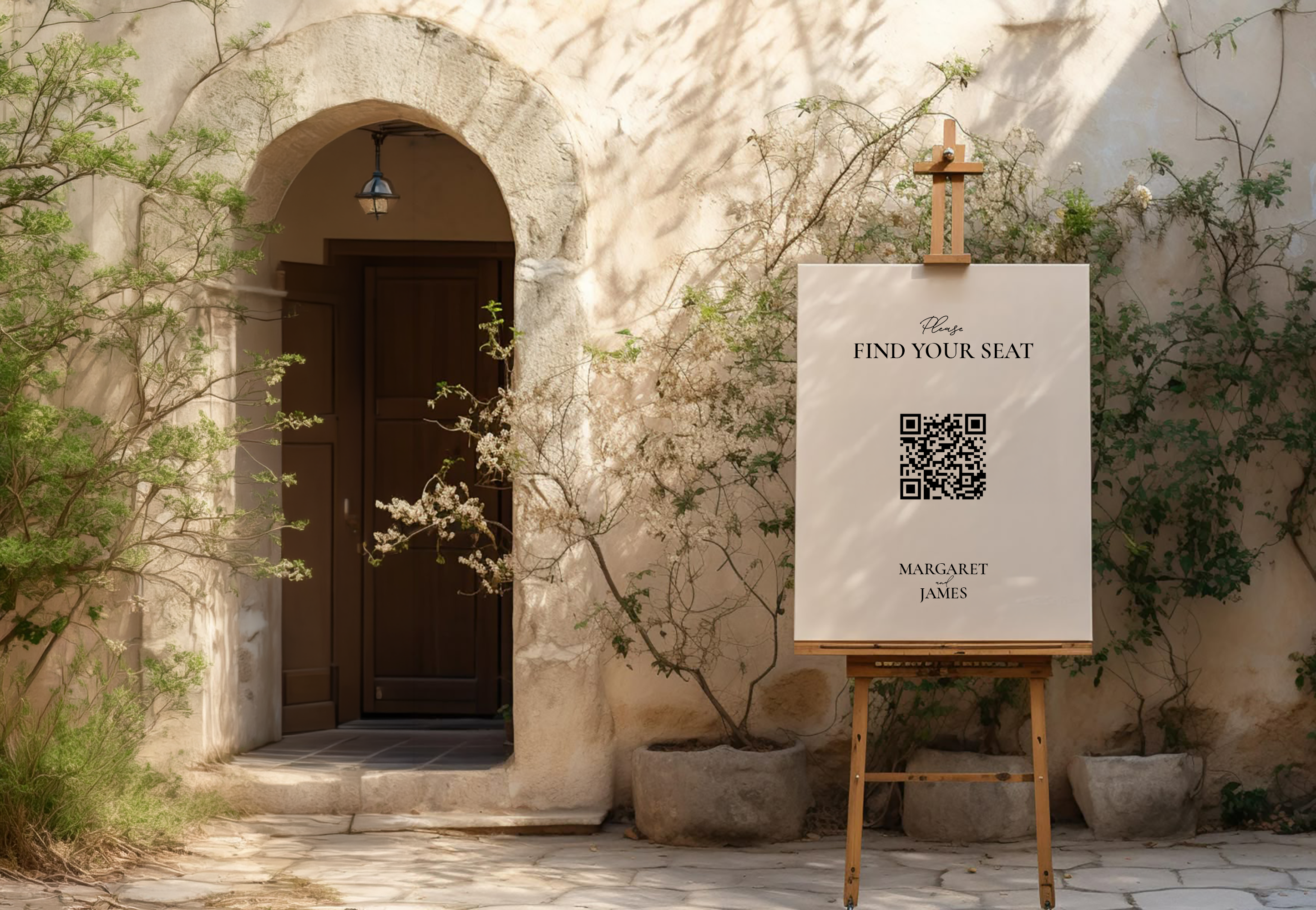 Cartel seating con QR en caballete